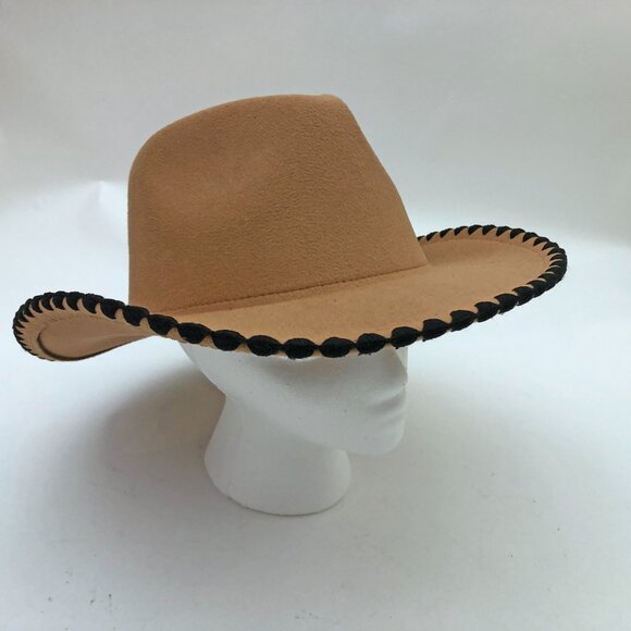Jen & Co. Oakley Contrast Cowgirl Hat Tan with Black Trim Size Med-Large main image 9